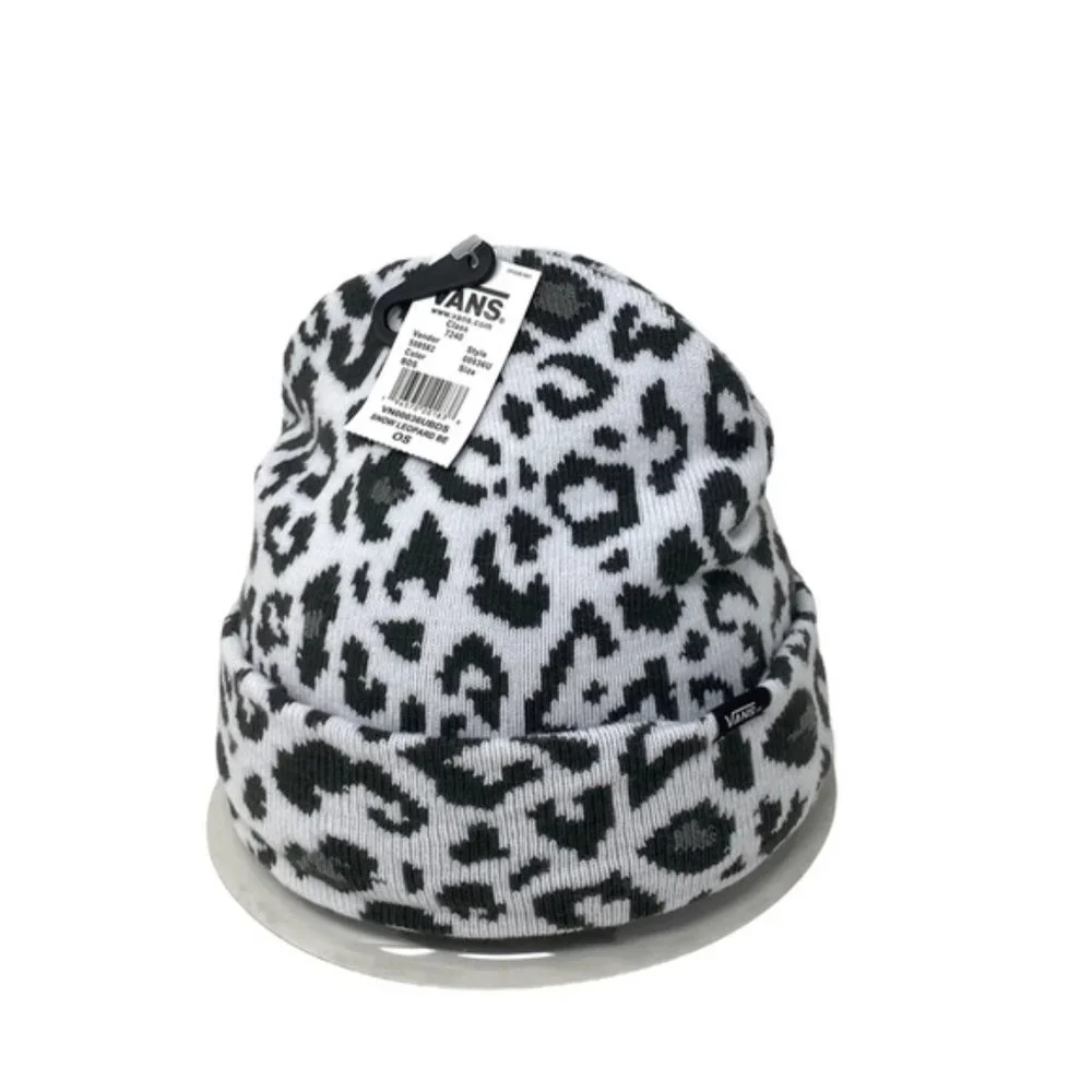 VANS Kids Snow Leopard Beanie Black Gray White Knit Hat One Size VN00036UBDS